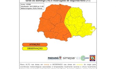 Frente fria traz risco de tempestades severas ao Paraná neste domingo, alerta Simepar