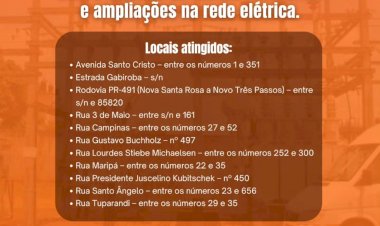 Desligamento programado afetará 92 unidades consumidoras em Nova Santa Rosa nesta terça-feira (24)