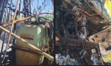 Incêndio destrói caminhão e pulverizador em propriedade rural no interior de Mercedes