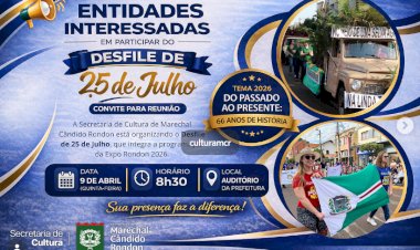 Cultura convida entidades para reunião sobre Desfile de 25 de Julho em Marechal Rondon