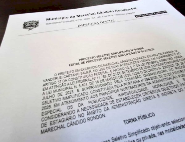 Prefeitura de Marechal Rondon abre PSS para contratação de estagiários na educação