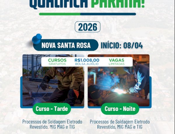 Qualifica Paraná abre inscrições para curso gratuito de soldagem em Nova Santa Rosa