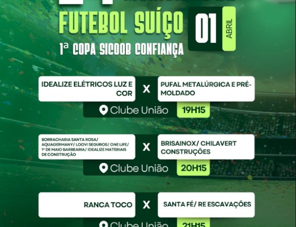 Rodada do Campeonato Municipal de Futebol Suíço movimenta Clube União nesta quarta-feira