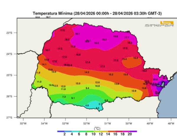 Depois da Frente fria, massa de ar polar derruba temperaturas no Paraná durante a madrugada