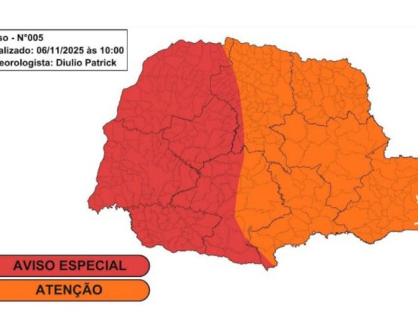 Simepar alerta para tempestades severas no Paraná entre sexta-feira e sábado,