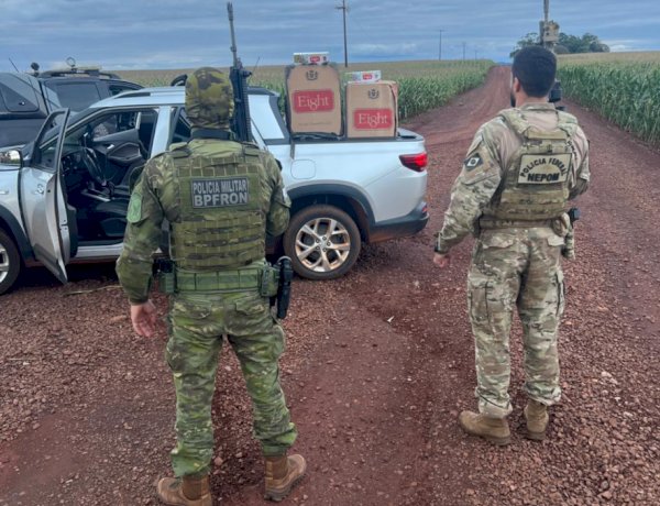BPFRON e Polícia Federal apreendem veículo com mil pacotes de cigarros contrabandeados em Guaíra