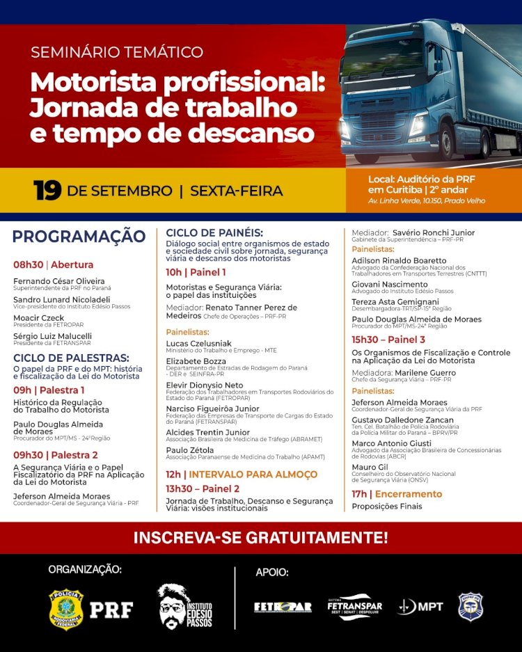 PRF promove seminário sobre jornada de trabalho dos motoristas profissionais