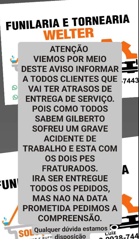 Comunicado da Funilaria e Tornearia Welter de Nova Santa Rosa aos seus clientes