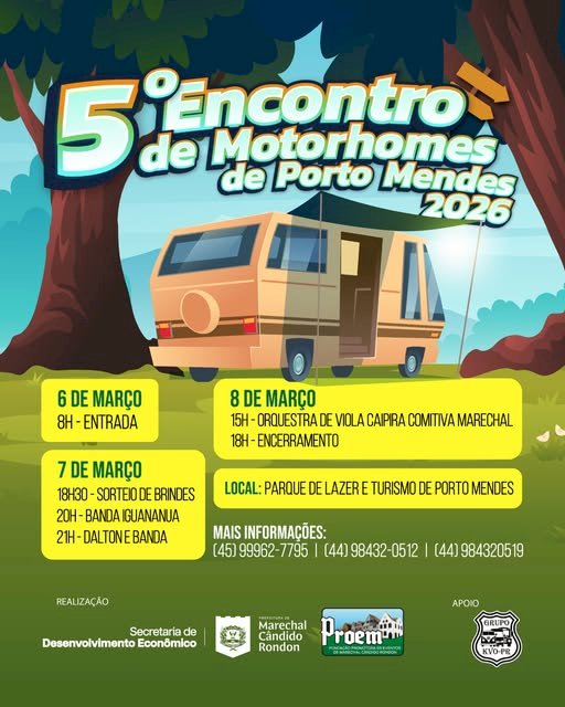 5º Encontro de Motorhomes será realizado de 6 a 8 de março em Porto Mendes