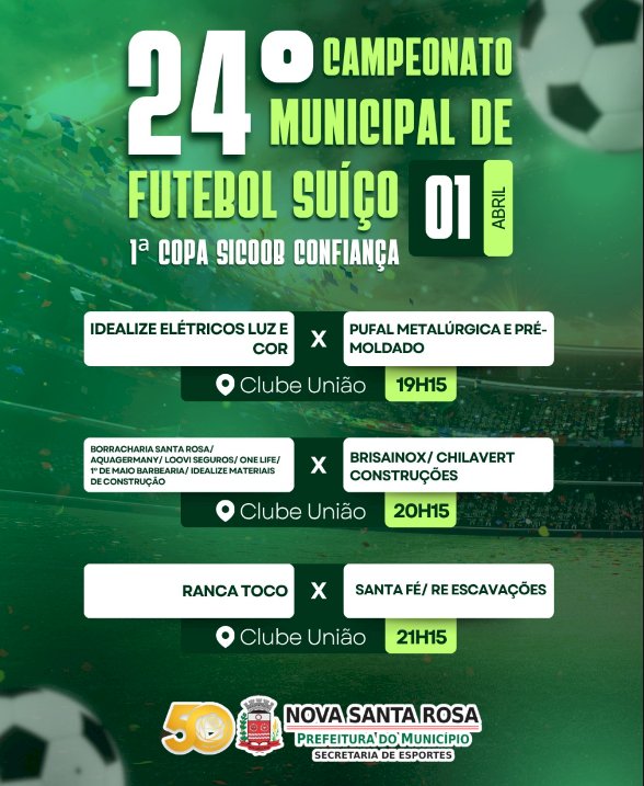 Rodada do Campeonato Municipal de Futebol Suíço movimenta Clube União nesta quarta-feira