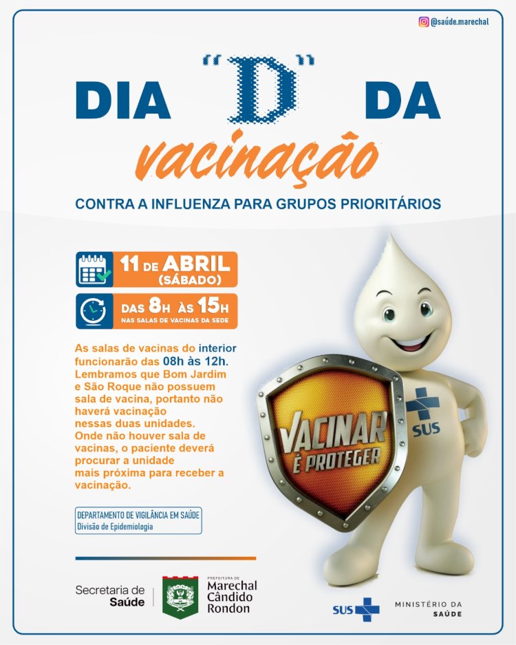 Dia D de Vacinação contra a Influenza será neste sábado em Marechal Rondon