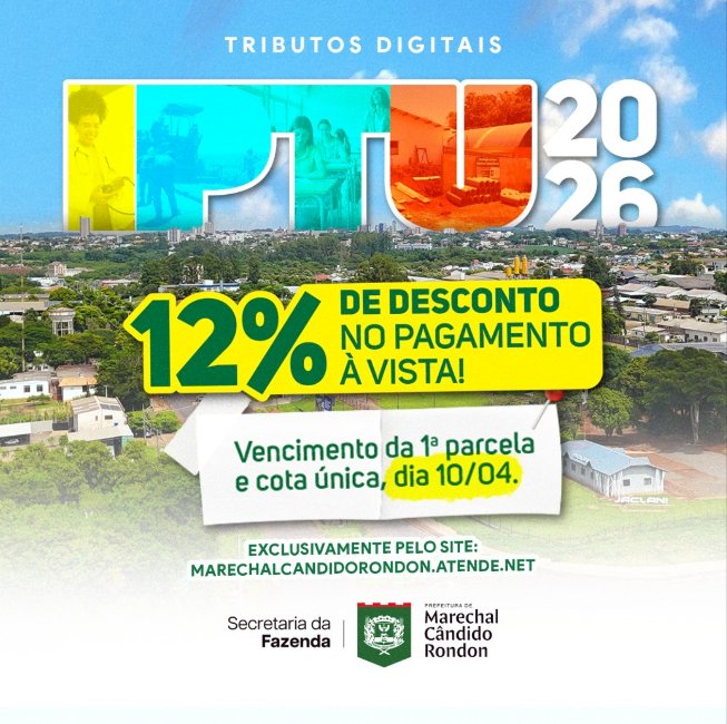IPTU com desconto de 12% vence nesta sexta-feira em Marechal Rondon
