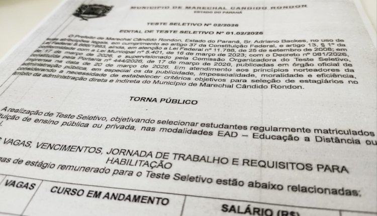Prefeitura abre inscrições para estágio remunerado em Marechal Rondon