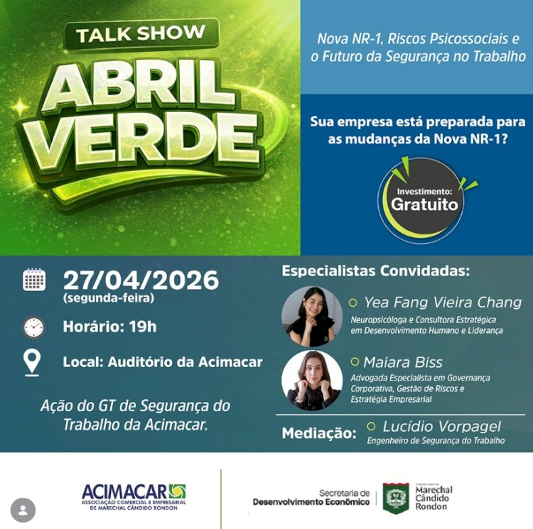 Prefeitura e Acimacar promovem talk show sobre nova NR-1 nesta segunda-feira