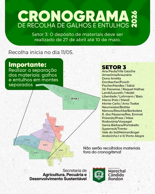 Depósito de galhos e entulhos é liberado no setor 3 de Marechal Rondon