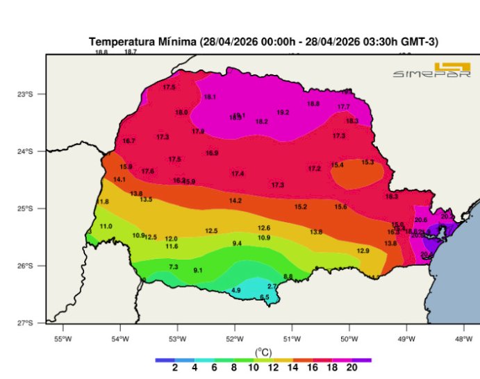 Depois da Frente fria, massa de ar polar derruba temperaturas no Paraná durante a madrugada