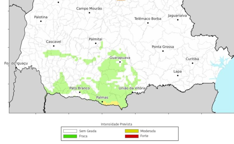 Simepar alerta para risco de geada no Paraná neste domingo; Oeste pode registrar temperaturas próximas de 0°C
