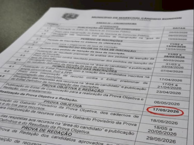 Cerca de 7,5 mil candidatos fazem prova do concurso da prefeitura de Marechal Rondon neste domingo