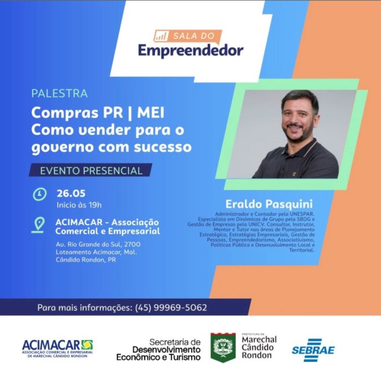 Sala do Empreendedor promove palestra sobre vendas ao governo e participação em licitações em Marechal Rondon