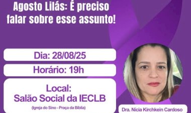 Agosto Lilás em Nova Santa Rosa: Juíza ministrará palestra sobre enfrentamento à violência contra a mulher