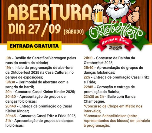 Abertura oficial da Oktoberfest 2025 de Marechal Cândido Rondon acontece neste sábado