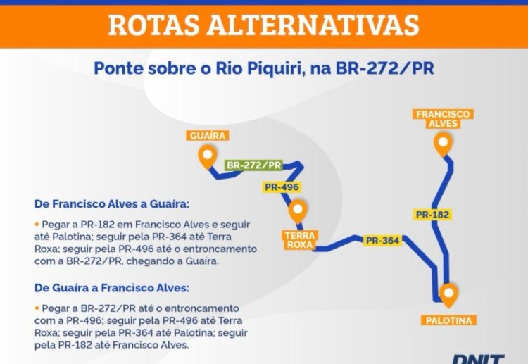 Ponte sobre o Rio Piquiri na Br 272 segue interditada