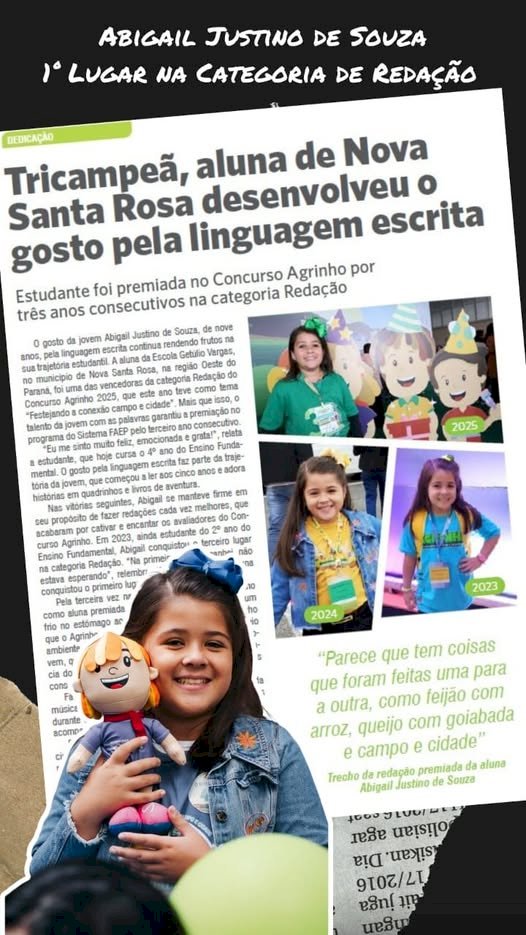 Estudante de Nova Santa Rosa é premiada no Concurso Agrinho e ganha destaque em revista