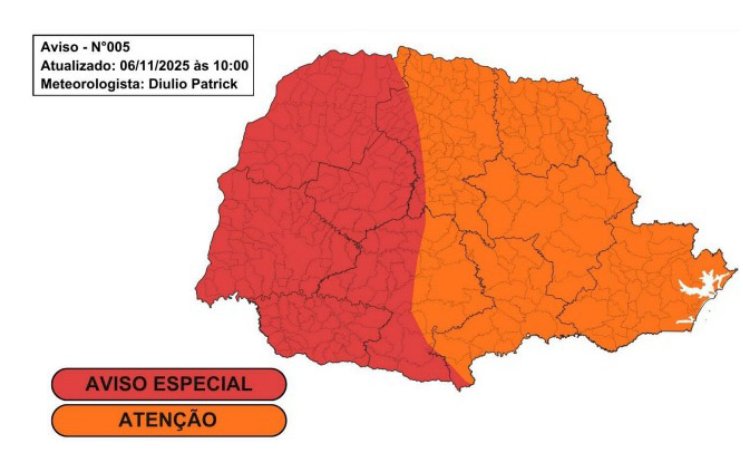 Simepar alerta para tempestades severas no Paraná entre sexta e sábado