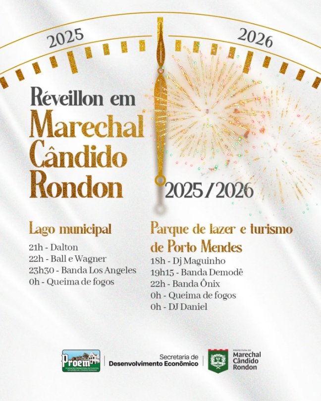 Réveillon em Marechal Cândido Rondon terá festas no lago municipal e em Porto Mendes
